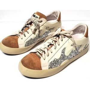 BiBi Lou Anthropologie Sneakers 39/US 8.5-9 Silver Glitter Flame Gamin Camel